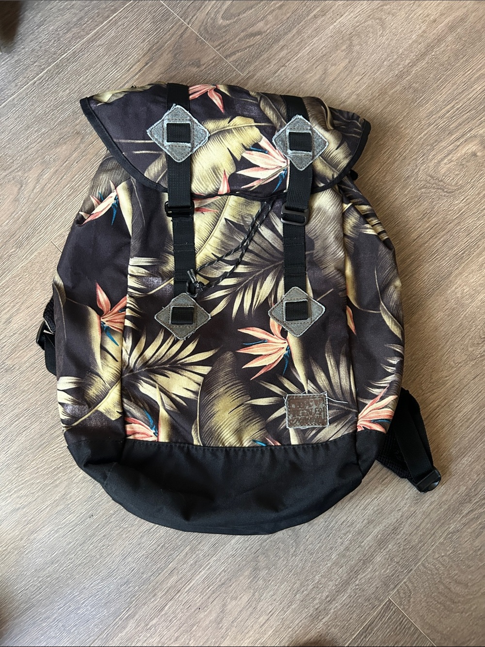 Dakine Tropical Leaf Print Backpack - Black with Yellow & Pink Accents